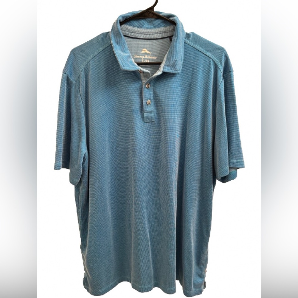 Men’s Tommy Bahama Aloha Blue Textured Polo Shirt Size XL